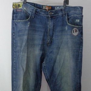 Men's Akademiks Blue Jean Pants 42 Cotton Patches